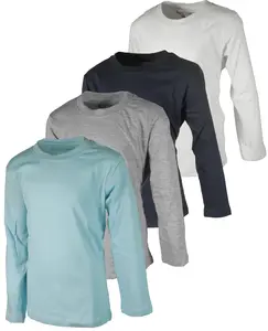 Boys 4 Pack Long Sleeve Soft Cotton Tagless Crew Neck Tee Shirts| Sizes 2T to 18/20