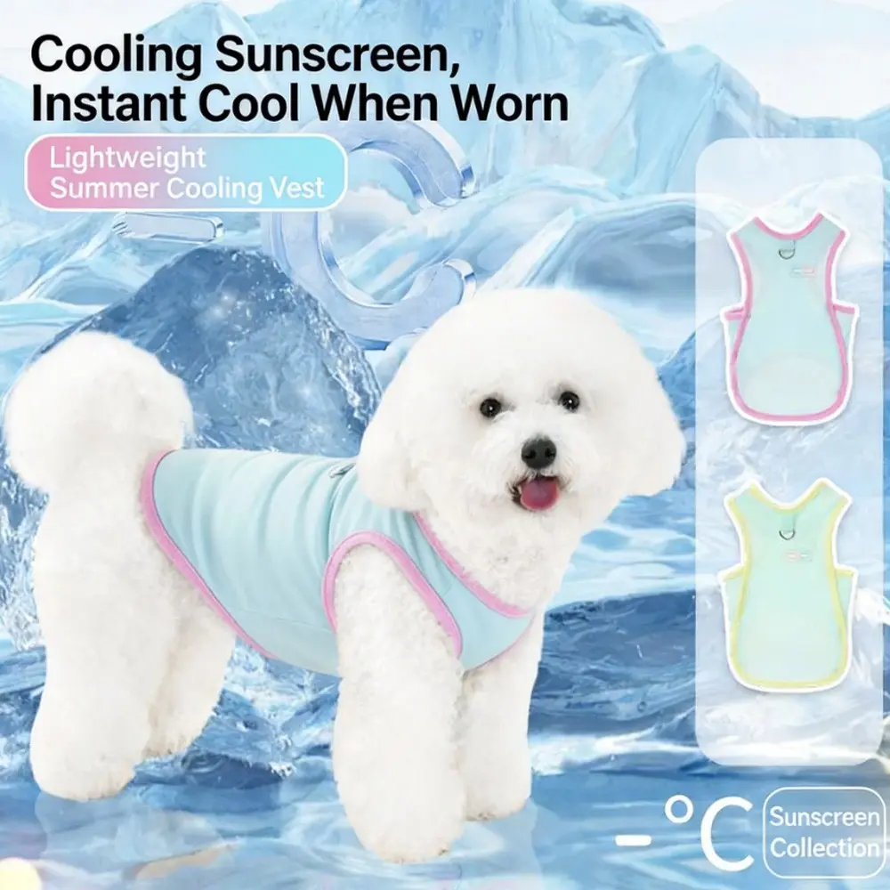 Pet Summer Cooling Ice Silk Vest, Multi-Stage Cooling Technology, Ideal for Small Dogs and Cats, Outdoor Wear with Harness Compatibility, Poodle Puppy Clothes