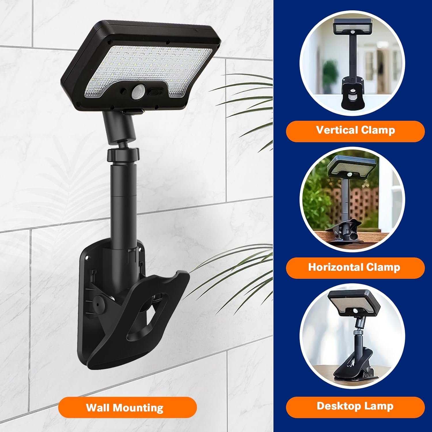 Clamp-on Solar Light with Motion Sensor, 360° Rotatable and Vertically Adjustable Solar Fence Light with 92 LED Lights