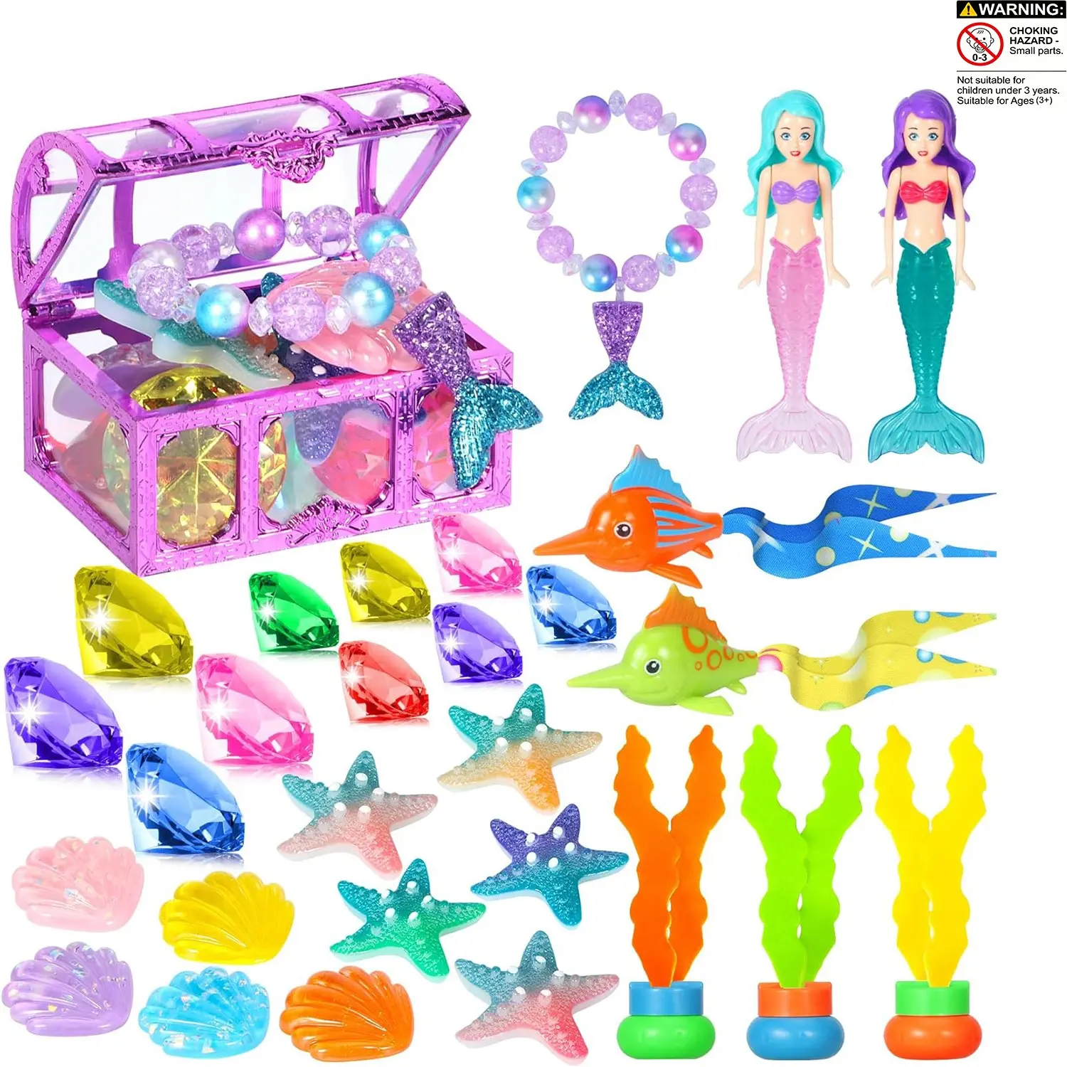 Kids Dive Pool Toy Set, 30pcs Mermaid & Pirate Themed Swim Training Gifts, Fun Water Playset, Summer Water Fun Accessories with Storage Bag, Swimming Pool Set