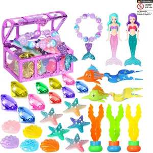 Kids Dive Pool Toy Set, 30pcs Mermaid & Pirate Themed Swim Training Gifts, Summer Water Fun Accessories with Storage Bag, Swimming Pool Set