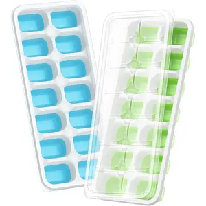 Tray with Lid, 2 Packs 28 Cubes Durable Stackable  Trays for Freezer with Removable , Easy-Release Plastic &  Ice Tray for , Coffee
