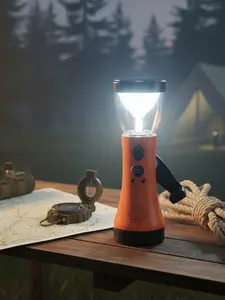 A flashlight that can be powered by hand-cranking, USB charging, or dry-cell batteries, allowing you to listen to the radio, weather reports, and music; ideal for outdoor lighting, emergency power, and listening to programs