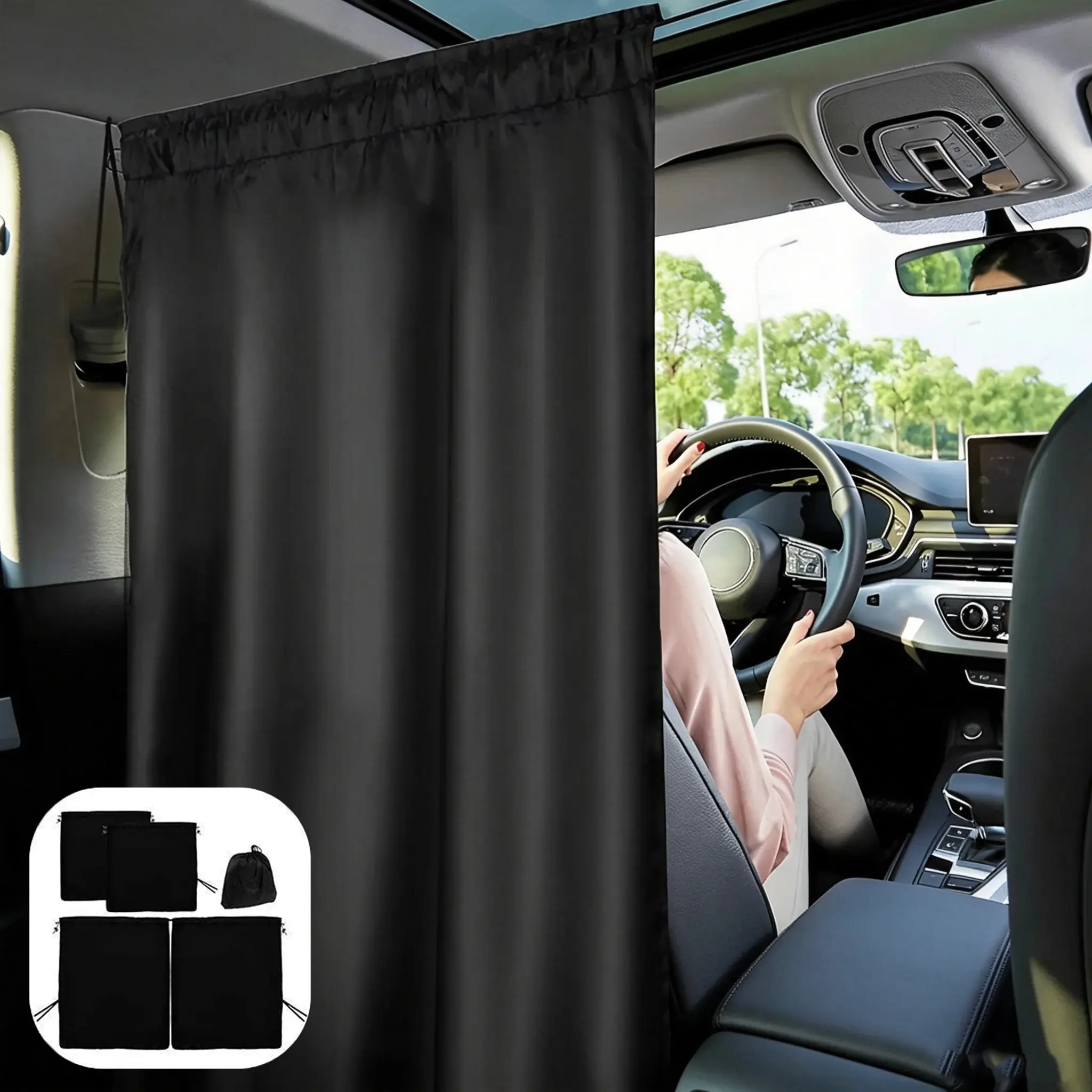 3-Piece Set Of Car Privacy Curtains, Car Sunshades, Curtains With Rear Seats And Side Windows, Sedan And Suv Storage Bags, Sunshades
