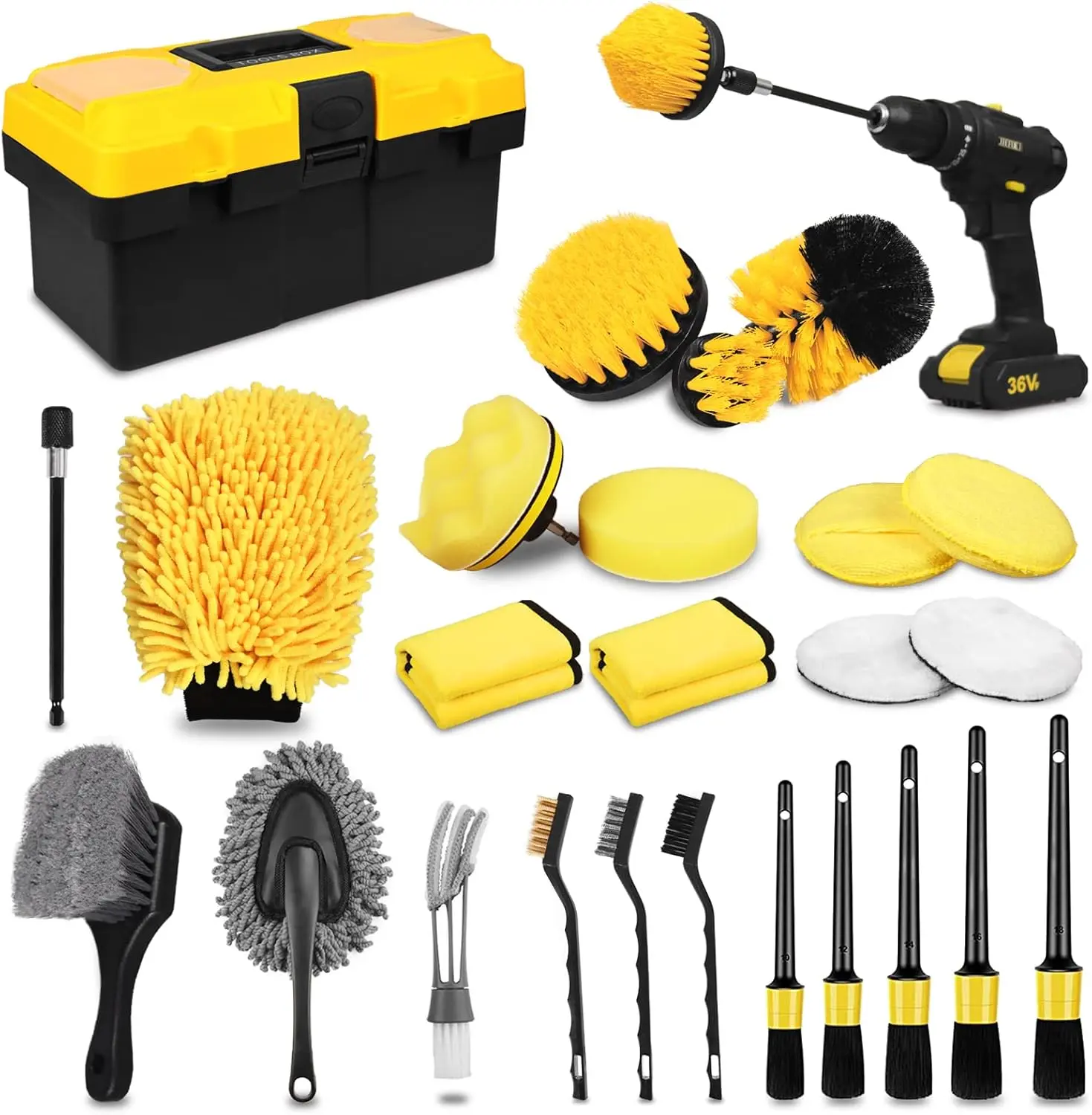 TTRCB 27Pcs Car Detailing Kit – Auto Detailing Brush Set with Drill Brush Attachments for Interior & Exterior Cleaning