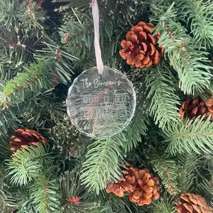 Personalized Laser Engraved House Christmas Ornament, Etched Home Line Drawing