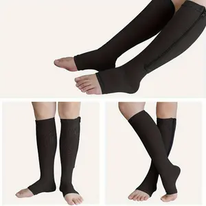 3 Pairs Men's Solid Compression Socks Open Toe Sport Nylon Blend Zipper Up Outdoor Compression Sports Sock For Running Cycling - For Men - Suitable for Sports & Outdoor Activities - Great Gift for Athletes & Runners
