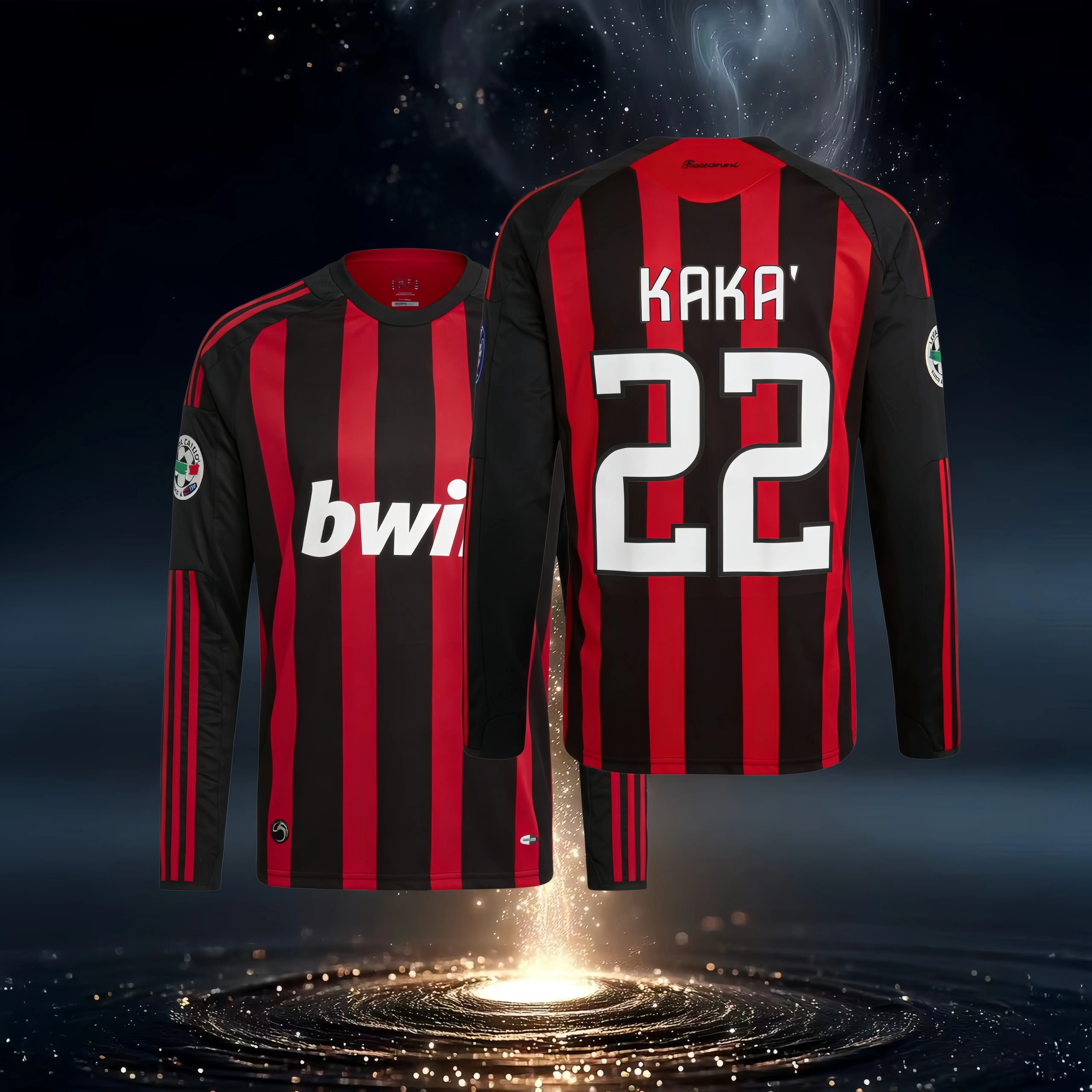 08 09 Home Black And Red 22# KAKA Long Sleeve Soccer Jersey Fans Version