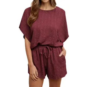 Imily Bela Womens 2 Piece Outfits Shorts Set Summer Casual Short Sleeve Oversized Textured T Shirts Tops Lounge Matching Sets