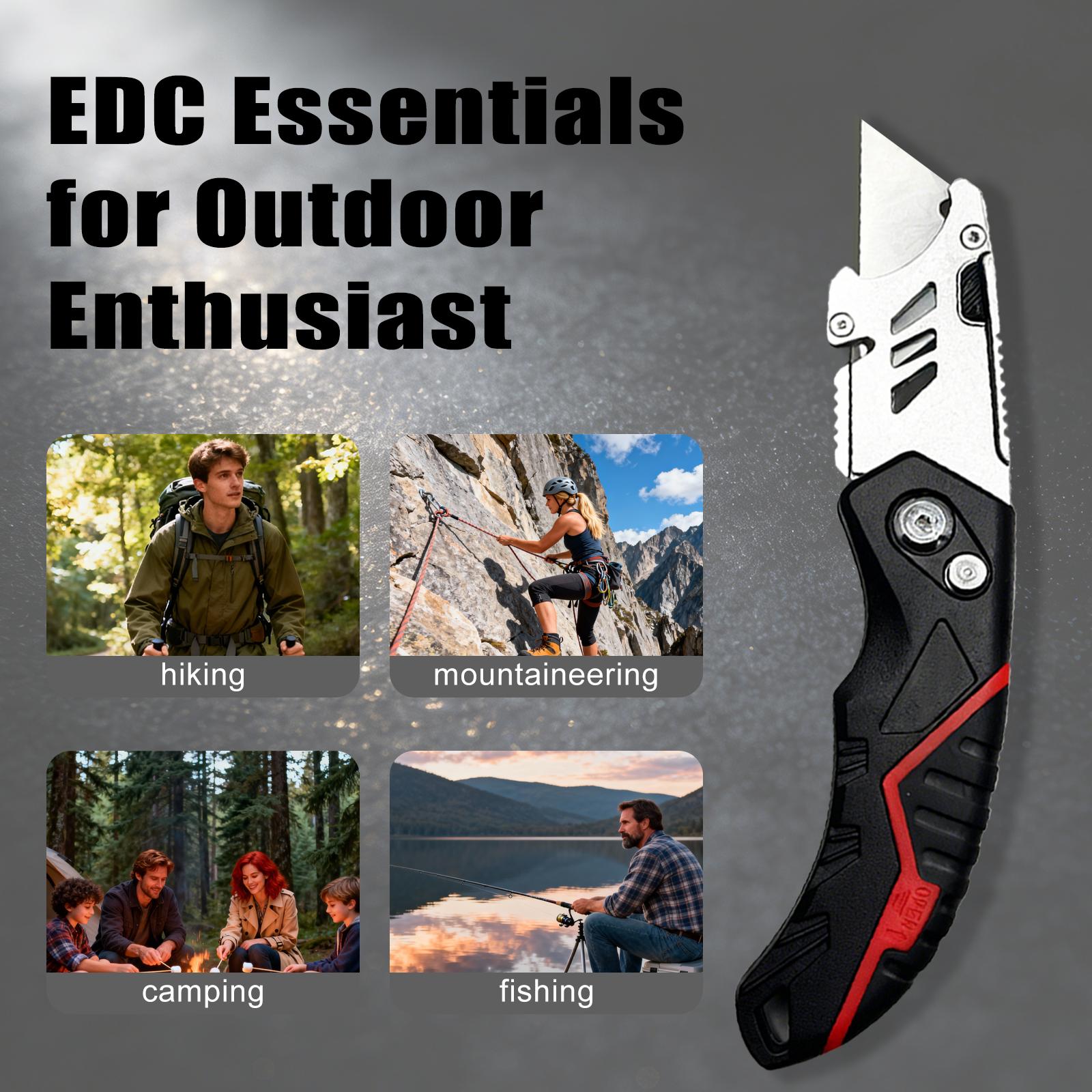 Heavy Duty Folding Utility Knife with 6 SK5 Blades, Quick Release Safety Box Cutter, 3 Cutting Angles, Ergonomic Grip and Blade Storage for Cardboard, Packaging, Carpet and DIY