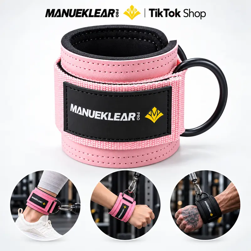 MANUEKLEAR Adjustable D-Ring Hook Ankle Straps & Single Strap Wrist Cuffs - Premium Leather Feel, Neoprene Padded, Home Gym Equipment, Portable Resistance Home Workout Gear, Glute Gains & Lower Body Training, Resistance Band Workout