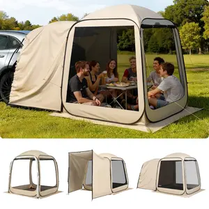 Screen House Tent, 6 x 6 Ft, 4-6 Person Pop Up SUV Tailgate Tent, Portable Screened-In Canopy With Carry Bag, Netting Sides, Ideal For Car Camping, Garden, Patio, Backyard, Outdoor Activities, Beige