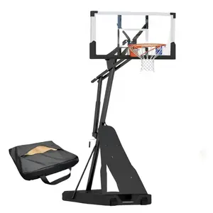 Portable basketball hoop, equipped with a 44-inch shatterproof backboard, can be quickly adjusted in height, and comes with a stable base ranging from 5.25 feet to 10 feet, suitable for young children.