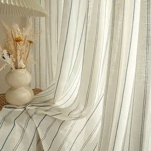 Modern Natural Linen Curtains, Light-Filtering Jacquard Drapes, Ring-Hole Design, Perfect for Living Room & Bedroom Decor