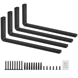 Heavy Duty Floating Shelf Brackets, 16 X 6 Inches, Set Of 4, Matte Black L-Shaped Steel Shelving Brackets, 10mm Thick, 160 Lbs Load Capacity Ideal For Home And Workshop Storage; Rugged Steel With Matte Black Finish.