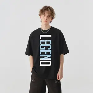 Menswear Loose 100% Cotton Round Neck Unisex T-shirt, Minimalist Vertical "LEGEND" Print, Stylish Modern Urban Casual Streetwear, USA-printed, Ideal for Casual Outings & Street Style,summervibes