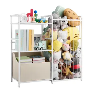 summervibesVEVOR Kids Bookshelf and Stuffed Animal Storage, Toy Storage Organizer, 2-Tier Book Shelf with Fabric Toy Chest, Toy Storage for Kids Room, Living Room, Entryway, Nursury, Preschool, White