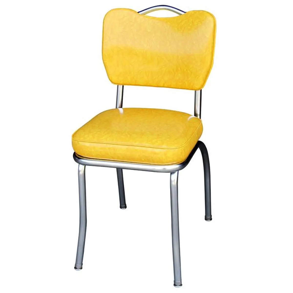 4261 Handle Back Diner Chair -Cracked Ice Yellow- with 2 in. Box Seat - Chrome