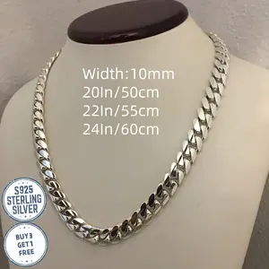 925 Sterling Silver Italian 10mm Cuban Chain, Suitable for Men and Women Necklaces, Suitable for Anniversary, Birthday, Various Holidays, Special Occasions for Men, Wife, Girlfriend, Mother, Daughter - Gift Box Included