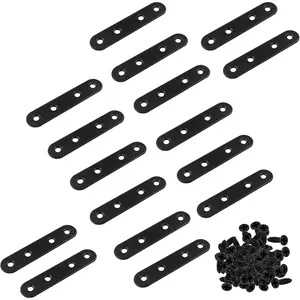 16Pcs 3 Inch Straight Bracket Stainless Steel Brace, Flat Mending Plate Fixing Bracket Connector with Screw for Cabinet Furniture Joining Plate, Black