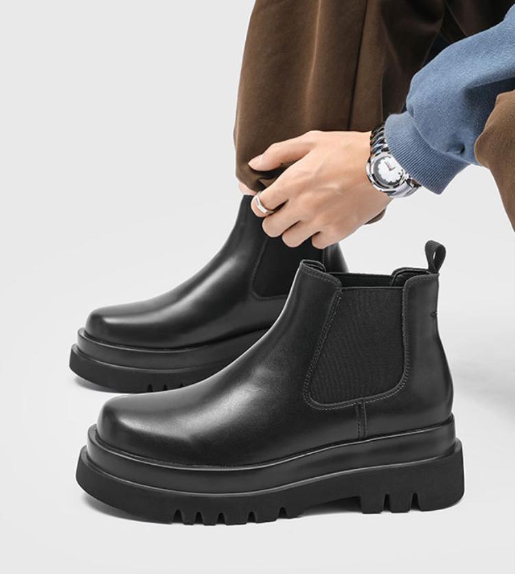 Men's Platform Chelsea Boots Black Height Increase Cleanfit Casual Business