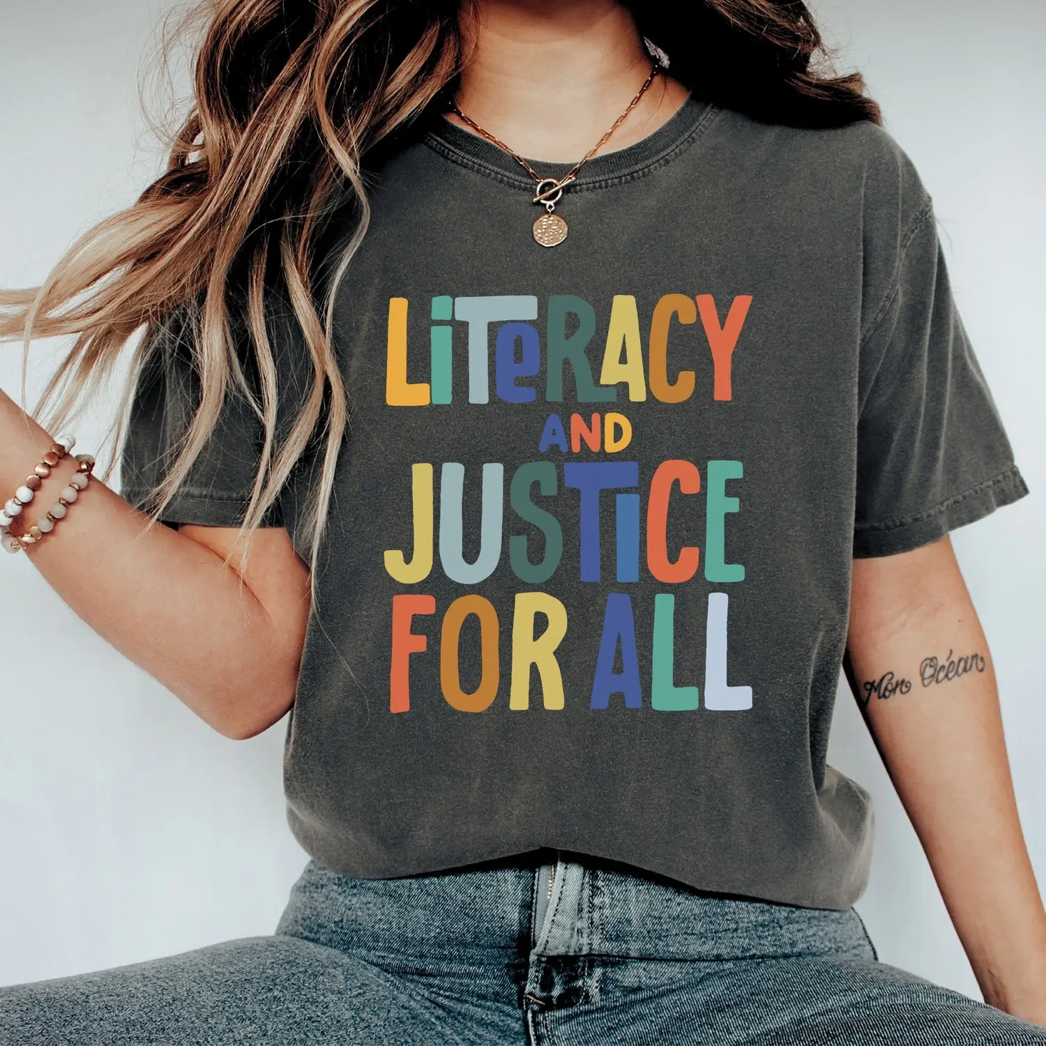 Comfort Colors Reading Shirt for Women, Literacy and Justice for All, Teacher Shirt, Book Club Shirt, Reading Teacher Shirt, School Librarian Shirt