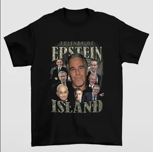 Epstein Island T-Shirt Featuring Bold Retro Typography and Satirical Design