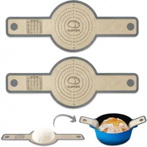 2 PCS Non Stick Reusable Round Silicone Bread Sling for Dutch Oven Liners, Easy Clean Baking Mat with Long Handles for Easy Transfer Sourdough Bread