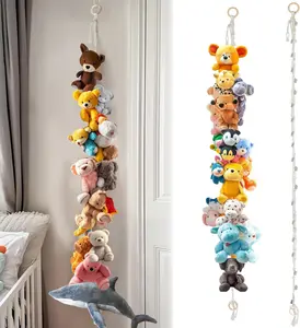 2PCS Adjustable Plastic Hangers - 80-in Home Organizer with 40 Metal Clips, Cotton-Wooden Construction, Decorative Wall/Corner Display Holder for Stuffed Animals, Hats, Socks