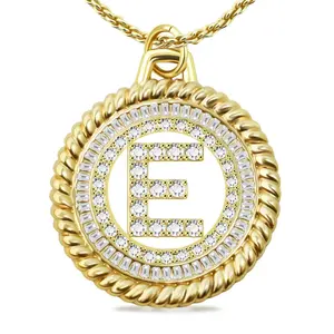 RYQEN Unisex Letter E Diamond Encrusted Twisted Rope Gold Pendant Necklace 23.6 Inch Chain Elegant Design Sparkling Accents for Casual to Special Events Christmas Gift