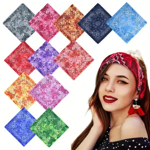 12pc Cotton Multi-Wear Bandana Scarves - Assorted Colors, Printed Headwraps, Headbands & Handkerchiefs for Men, Women