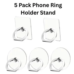 5-Pack Clear Cell Phone Ring Holder Stand – 360° Rotating Transparent Finger Kickstand Grip for iPhone, Samsung & All Smartphones & Tablets
