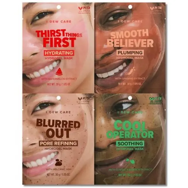 I DEW CARE Hydrogel Mask Solutions Set | Plumping, Pore Refining, Soothing, Clarifying & Hydrating Facial Sheet Mask | Breathable & Highly Adhesive Vegan, Korean Skin Care