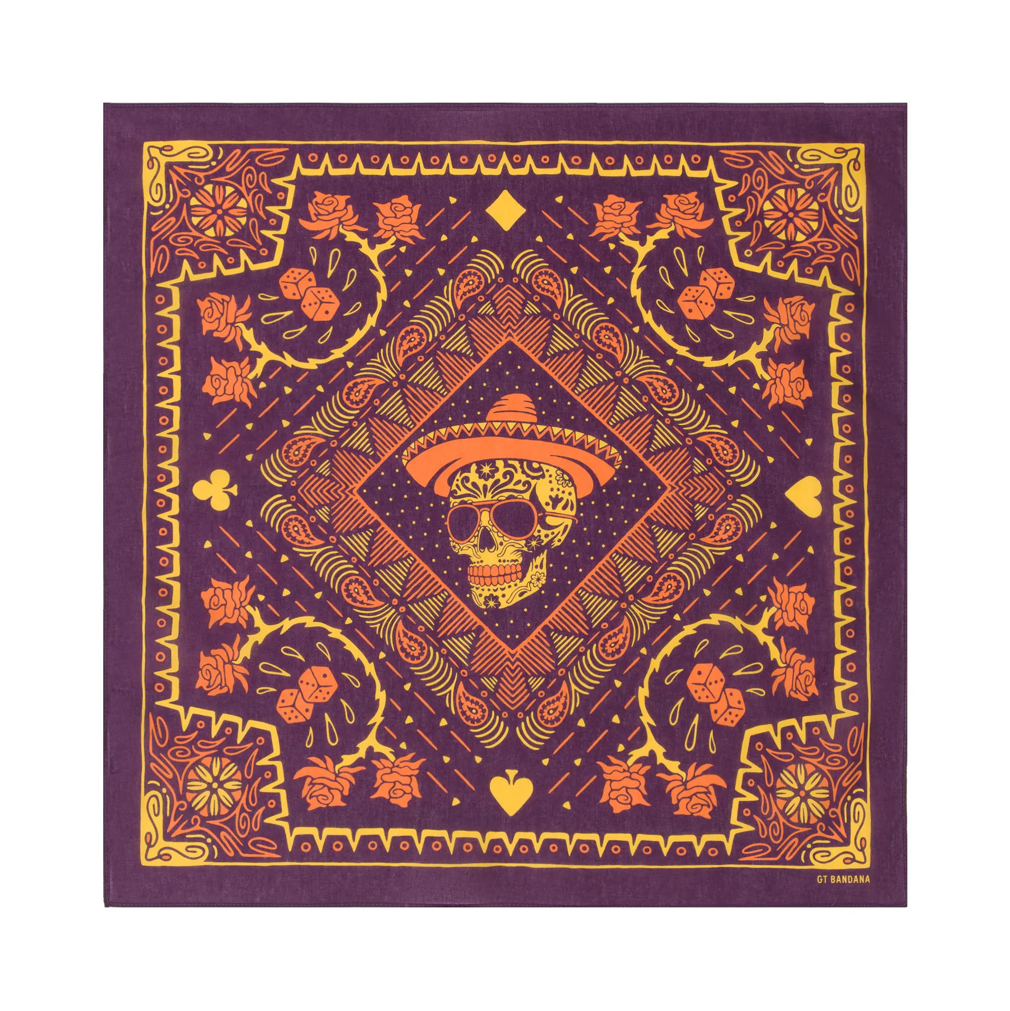 GT BANDANA Bandana for Men & Women, 22x22" Western Calavera Skull and Paisley Print, Versatile Ethnic Head Scarf with Cultural Flair, Print Design
