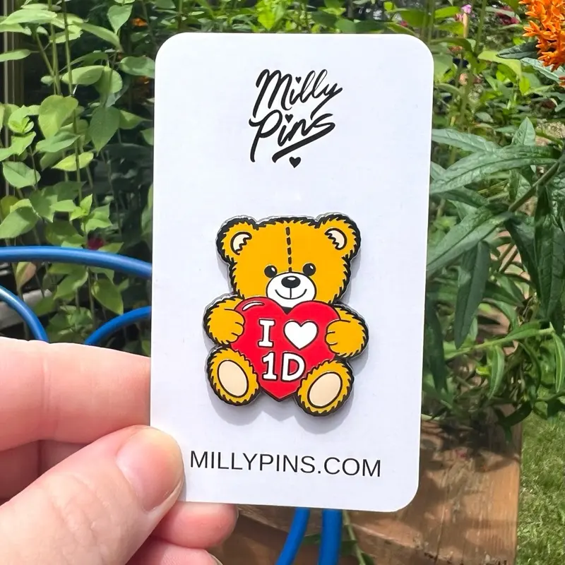 I Love 1D Teddy Bear - One Direction Enamel Pin and Keychain - 1D Fan Merch