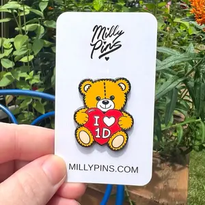 I Love 1D Teddy Bear - One Direction Enamel Pin and Keychain - 1D Fan Merch
