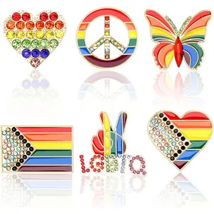 6 count Rainbow Enamel Brooch Rhinestone  Pride Progress Heart Flag Butterfly LGBT Label Pins Gay Brooch Pins for Clothes Backpack  Hat Jacket Decoration