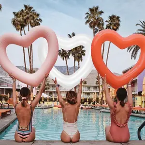 Solid Color Inflatable Heart-Shaped PVC Swimming Ring, Adults' Swimming Pool Float, Perfect for Watersports & Parties