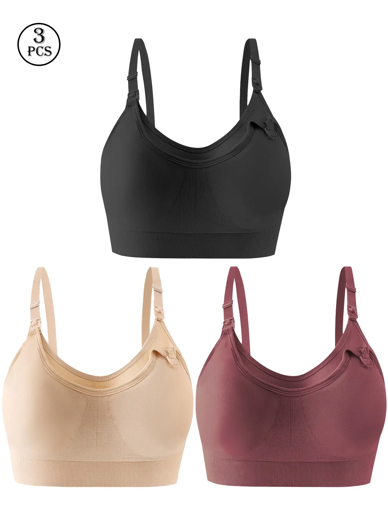 3PCS Soft Nursing Bra for Breastfeeding Seamless Wireless Maternity Bra Comfortable Everyday Wear supportive, Postpartum, Maternity Solid Bra
