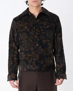 "Dean" Jacket in Black and Brown Calico Floral Corduroy