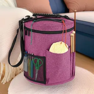 Large Capacity Oxford Fabric Yarn Storage Bag - DIY Knitting Organizer with 360° Rotating Hook & Easy Threading Holes for Crochet and Craft Projects
