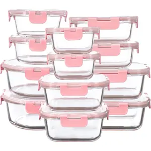 12 Pack Glass Storage Containers with Lids, Leak-Proof Meal Prep Containers, Dishwasher/Microwave/Oven/Freezer Safe Glass Food Storage Containers for Leftovers, to Go