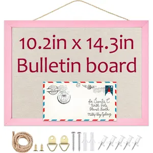 Linen Bulletin Board,10.2"x14.3" Pink Wood Frame Bulletin Boards,Beige Linen,Small Pin Board for Home Kitchen Office Decorative(PK-2636