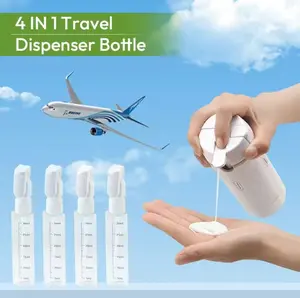 4-in-1 Travel Dispenser Bottle for Toiletries Portable Cosmetic Shampoo Storage Lotion Compact Plastic Container Wholesale Easy Press Smooth Flow