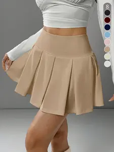 Women's Solid Color High Waist Skorts, Casual Breathable Skorts, Casual Fashionable Skirt for Daily Outdoor Wear, Ladies Bottoms for Summer, High Waisted Skorts