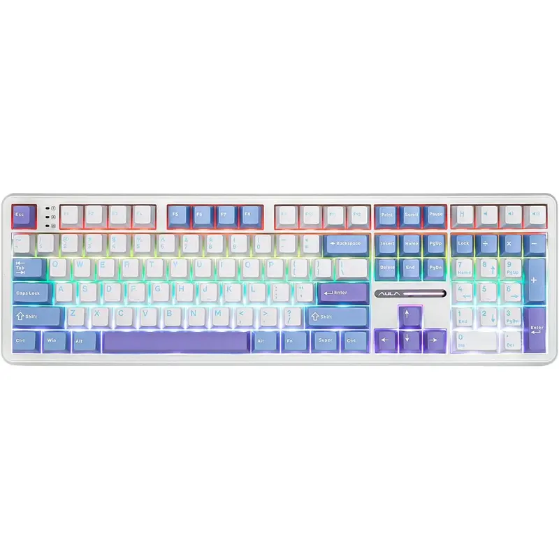 Aula F108  Gaming Keyboard, Full Size Mechanical Keyboard with 4000mAh , 108 Hot-Swappable and Programmable , RGB Backlight, for /PC/Android (White&Blue)