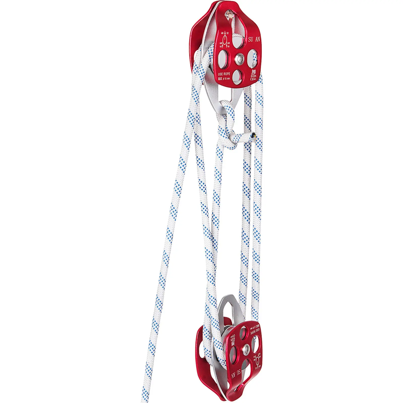【DealsForYouDays】VEVOR Double Pulley Block & Rope Kit, 1/2 inch x 98 ft Braided Line, Dual Pulley Rigging System, 35 kN Breaking Strength for Tower Work, Hoisting, Training & Outdoor Applications