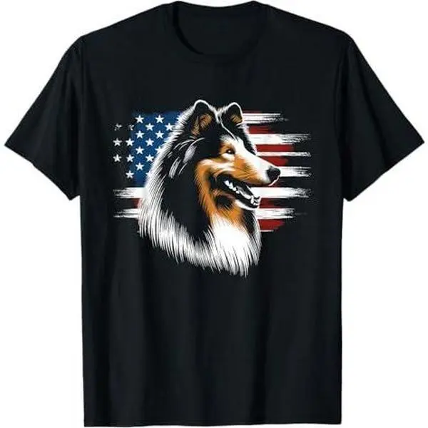 Rough Collie American Flag - Patriotic Collie Dog Lover T-Shirt