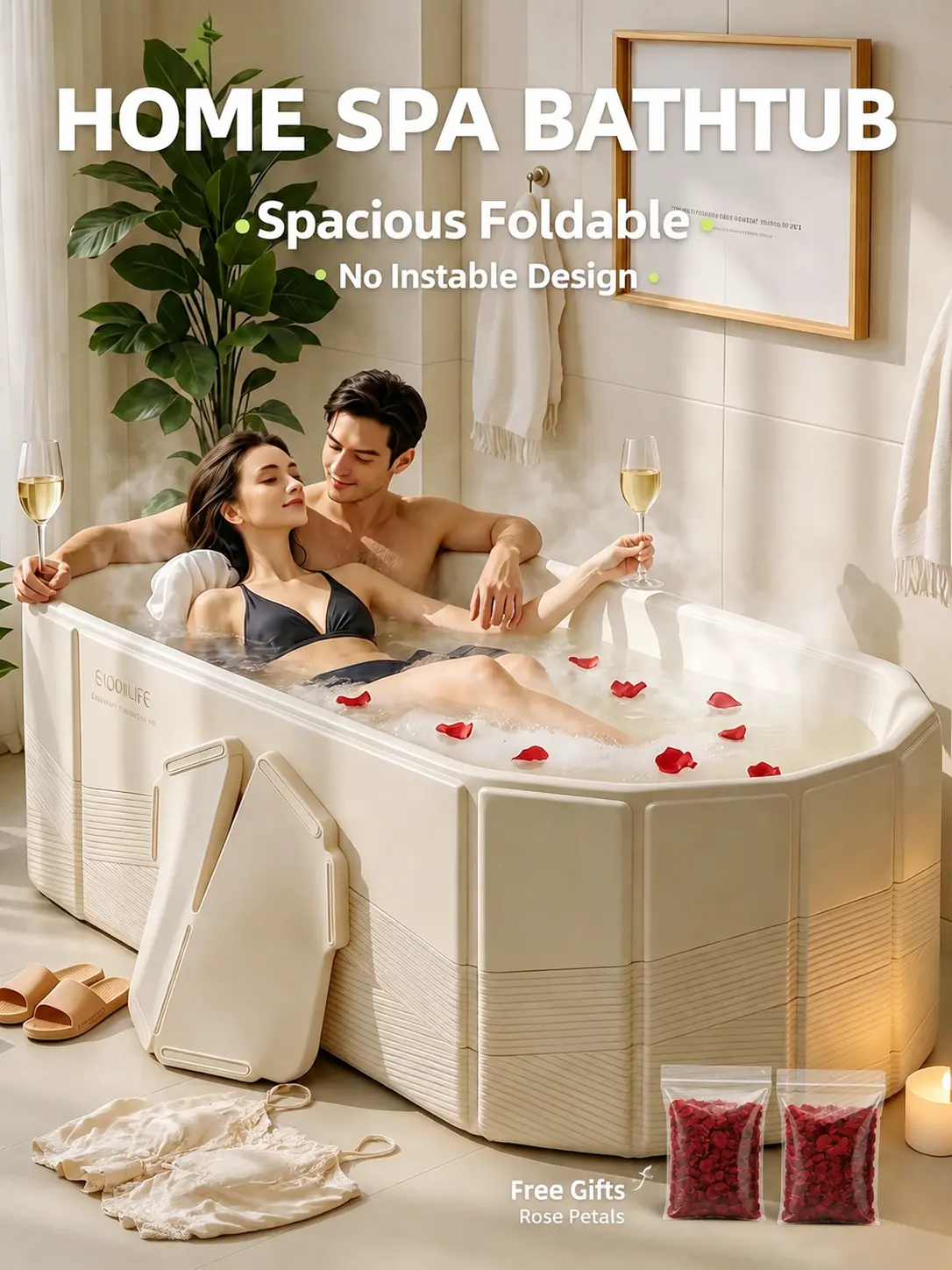 Portable insulated bathtub, Ice Bath Tub for Athletes, Inflation-free bathtub for shower, Ice Plunge Tub with Cover, Baths at Home & Outdoor