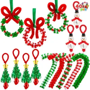 Christmas Beaded Ornament Craft, Make Up to 40 Hanging Ornaments of Snowman, Christmas Tree, Candy Canes, and Wreaths for DIY Craft, Xmas Gift Holiday Party, Indoor DecorationAge 14+